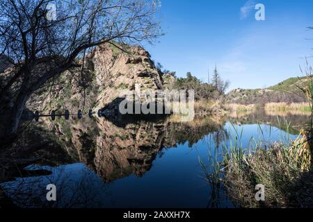 Century Lake at Malibu Creek State Park in the Santa Monica Mountains near Los Angeles, California. Stock Photo