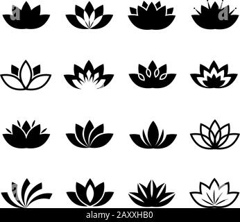 Lotus flower icons set. Vector lotus flowers signs or plant lotus blossom symbols Stock Vector