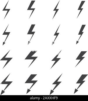 Lightning vector signs. Lightning bolt icons, thunder bolt symbols or flash pictograms Stock Vector