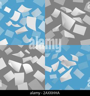 Flying blank paper sheets vector set. Blank paper, sheet paper fly, page papper document illustration Stock Vector