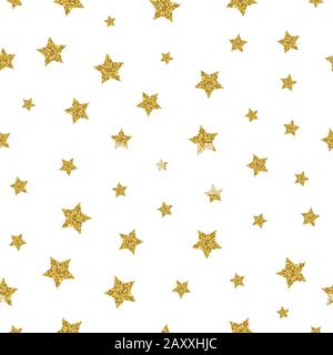 Gold stars vector seamless pattern. Sparkling star gold, seamless gold star, pattern decoration star illustration Stock Vector