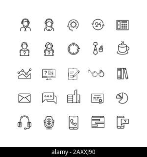 Support service, telemarketing, contact us vector line icons. Support contact, support icon, support help illustration Stock Vector