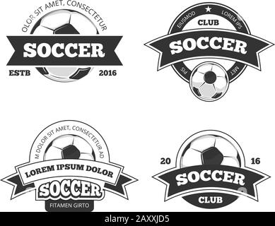 Soccer labels. Soccer championship emblems or football badges vector set Stock Vector