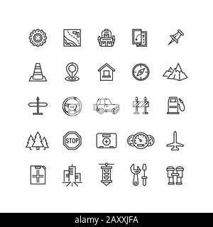 Vector road, auto line icons. Auto car icon, car road icon, traffic car vehicle icon illustration Stock Vector