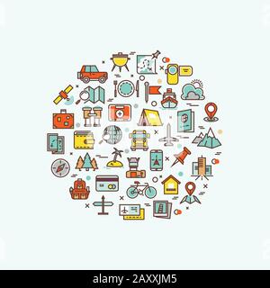 Traveling and transport icons in circle design for web mobile app. Travel transport ship or car,  travel concept collection, travel  bus and bike. Vec Stock Vector