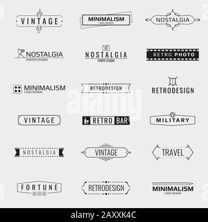 Vector minimal vintage logo templates. Logo travel, emblem company logo bar, brand logo photo studio illustration Stock Vector