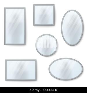 Vector realistic mirrors set with blurry reflection. Mirror frames or mirror decor interior vector illustration Stock Vector