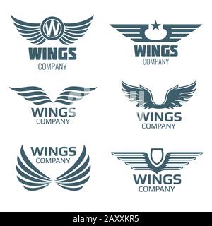 Vector wings logo set. Winged logo company and icon wing flying, eagle wing brand and logotype wing bird illustration Stock Vector
