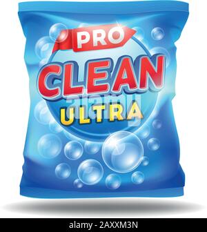 Detergent design template. Vector design of detergent on foil bag package template Stock Vector