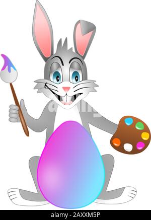 Isolated easter bunny. Rabbit who is painting easter egg Stock Vector