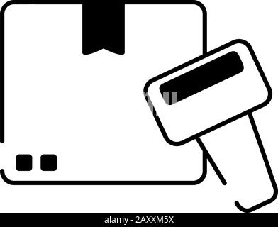 cardboard box scanner cargo delivery vector illustration line style icon Stock Vector