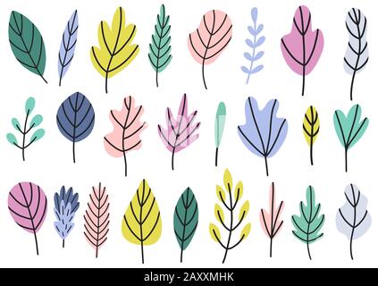Plants and leaves in bright colors collection Stock Vector