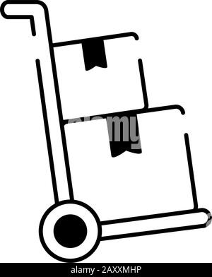 hand cart with cardboard boxes cargo delivery vector illustration line style icon Stock Vector