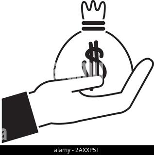 hand holding bag money business financial line style icon vector illustration Stock Vector