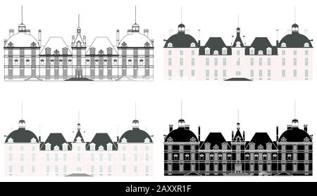 Cheverny castle in front view Stock Vector