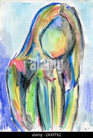 abstract, portrait of a girl, multi-colored watercolor, dry brush strokes Stock Photo