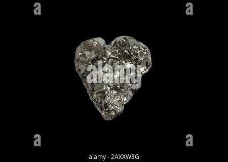 Mineral pyrite in the shape of a heart on a black background Stock Photo