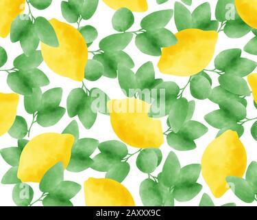 Watercolor lemons seamless pattern. Stock Photo