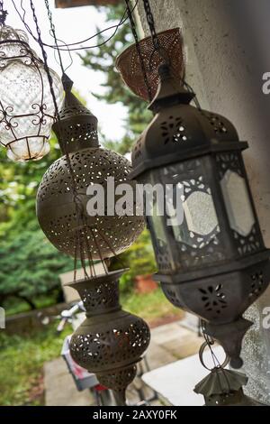 a street decorated lanterns in oriental style Stock Photo