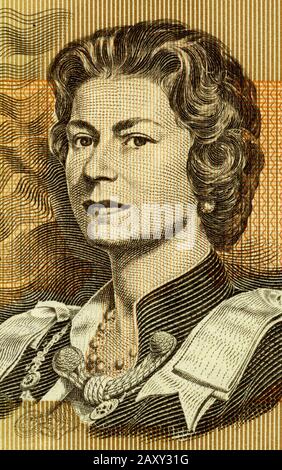 Portrait of Queen Elizabeth II on the old Australian $1 bank note Stock Photo