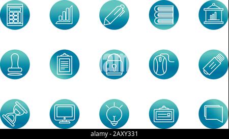 office supply equipment stationery icon set vector illustration block gradient style icon Stock Vector