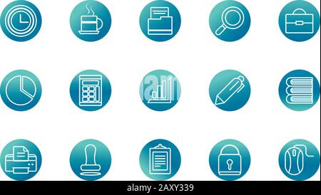 office supply equipment stationery icon set vector illustration block gradient style icon Stock Vector