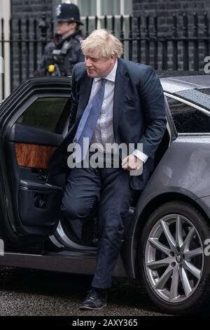 Cabinet reshuffle: PM Boris Johnson arrives at Downing Street from his office in the House of Commons after issuing a reshuffling of the cabinet. Stock Photo