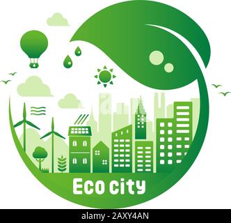 Green eco city vector illustration ( ecology concept , nature conservation ) Stock Vector