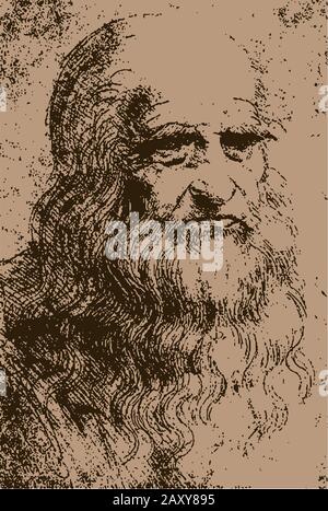 Self portrait of Leonardo da Vinci illustration Stock Vector