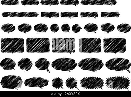chalk drowing bubble set ( speech bubble, scream bubble) Stock Vector
