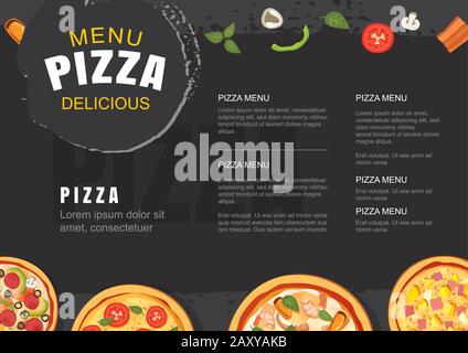 Pizza menu template for restaurant and cafe. Design for flyer, brochure. Stock Vector