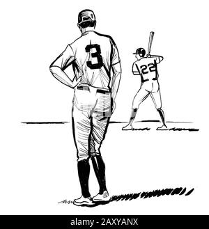 Baseball player. Ink black and white drawing Stock Photo - Alamy