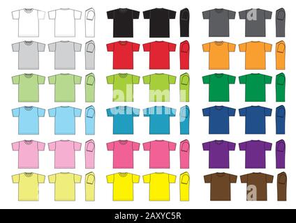 Short sleeve T-shirts vector template illustration set (color variations) Stock Vector