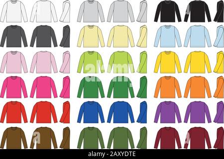 Longsleeve t-shirt vector template illustration set ( color variations) Stock Vector