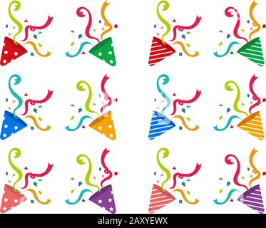 Cracker (party popper) vector flat illustration set Stock Vector
