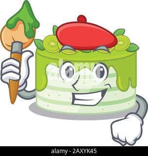 A cute picture of kiwi cake as an Artist having a brush Stock Vector