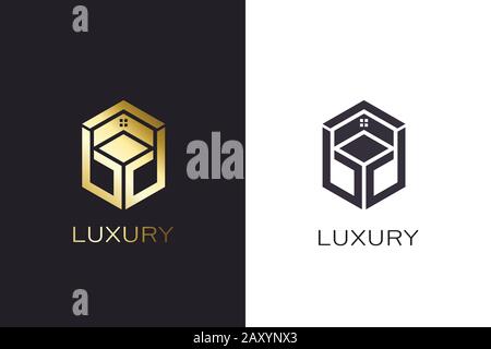 Gold cube house. Luxury style Stock Vector