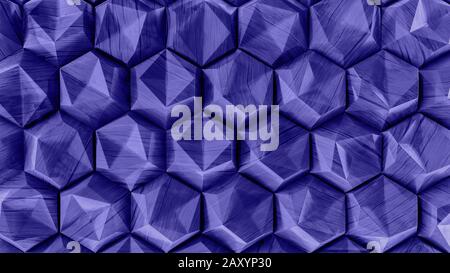 3D decorative wall for the interior of an unusual hexagonal geometric shape, similar to a honeycomb. Abstract texture of the deep blue color of the ni Stock Photo