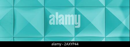 3D decorative wall for the interior of a square geometric shape. Abstract texture of turquoise color. Stock Photo