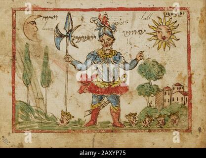 Joshua from an 18th century Hebrew Manuscript Tefilot u-piyuṭim (Prayers and songs) illuminated colour manuscript by Mordo, Eliʻezer; Stock Photo