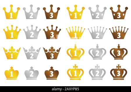 ranking crown icon set (from 1st place to 3rd place) Stock Vector