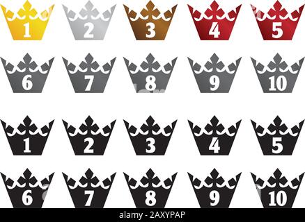 Ranking crown icon set ( from 1st to 10th place) Stock Vector