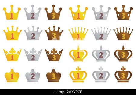 Ranking crown icon set ( from 1st place to 3rd place ) Stock Vector