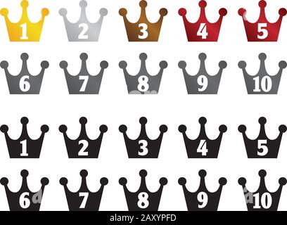 Ranking crown icon set ( from 1st to 10th place) Stock Vector