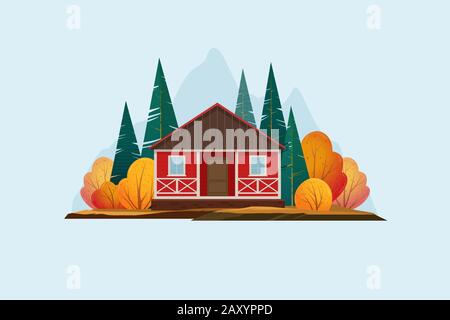 Wooden House in the Forest Stock Vector