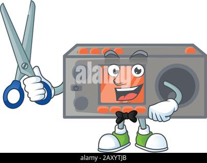 Happy smiling barber radio transceiver mascot design style Stock Vector