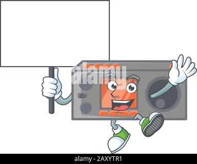 A picture of radio transceiver cartoon character with board Stock Vector
