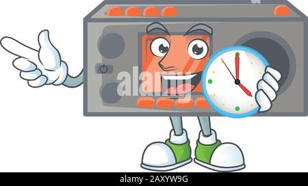 Radio transceiver cartoon character style with a clock Stock Vector