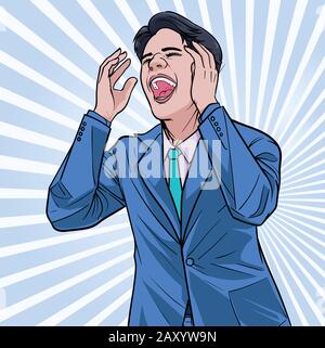 Business man Talk about meetings Listen carefully Illustration vector On pop art comics style Boards background Stock Vector