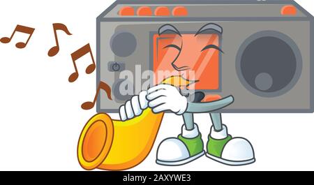 cartoon character style of radio transceiver playing a trumpet Stock Vector